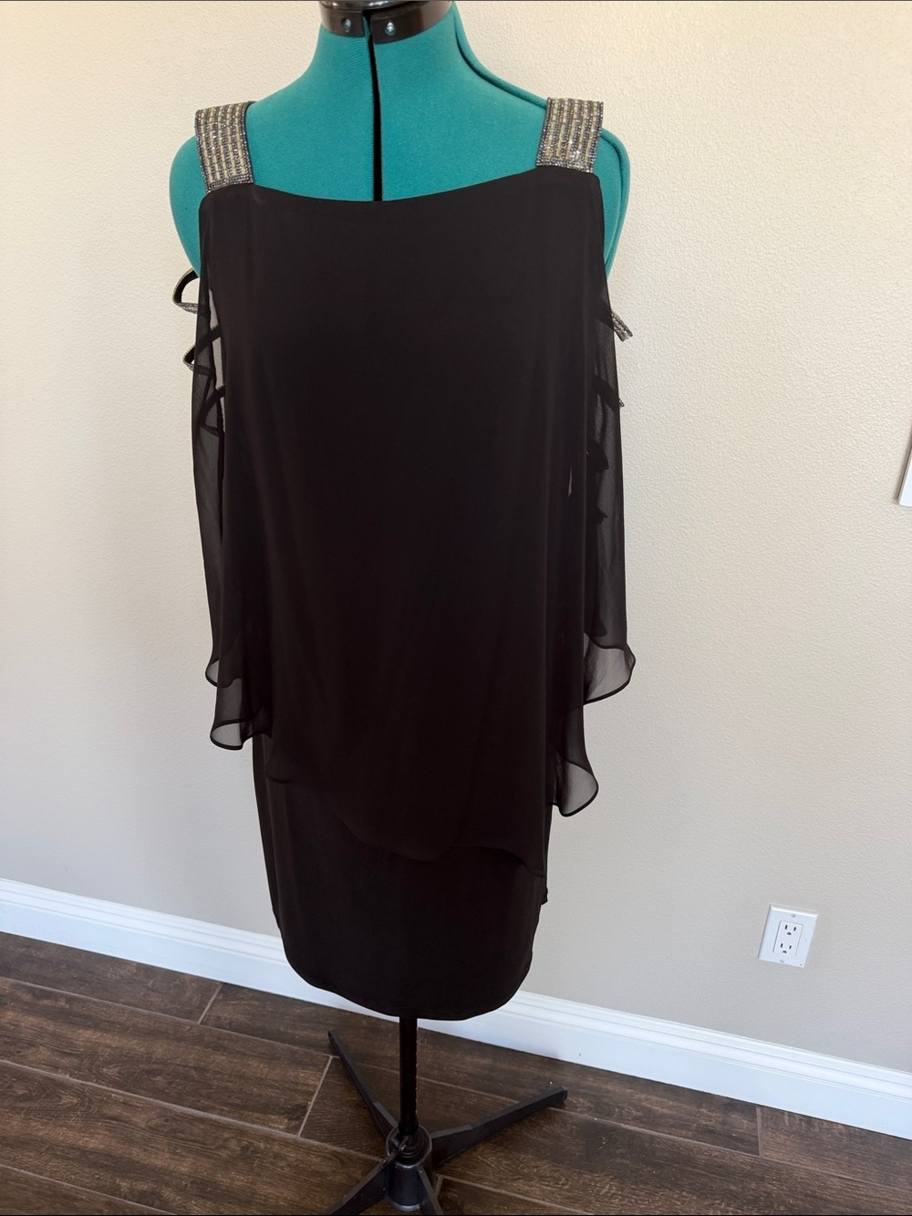 MSK Black Chiffon Midi Dress with Embellished Straps